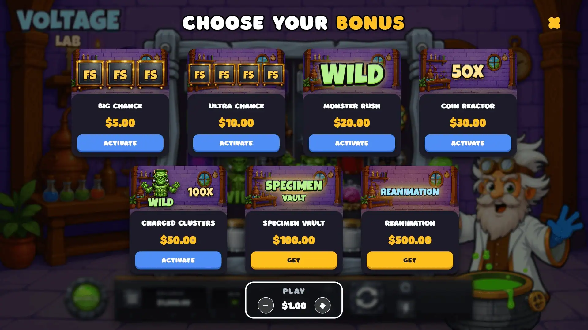 Voltage Lab bonus buy menu