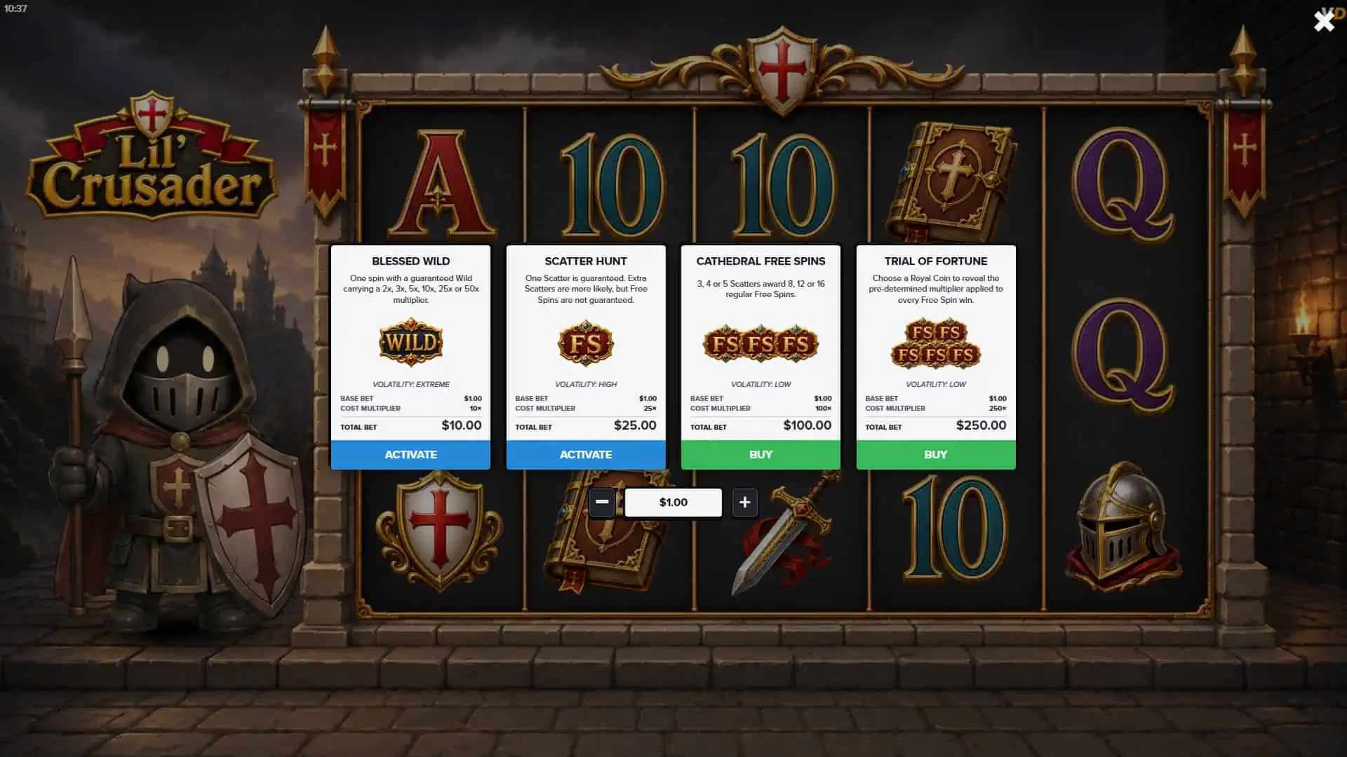 Lil&rsquo; Crusader bonus buy menu