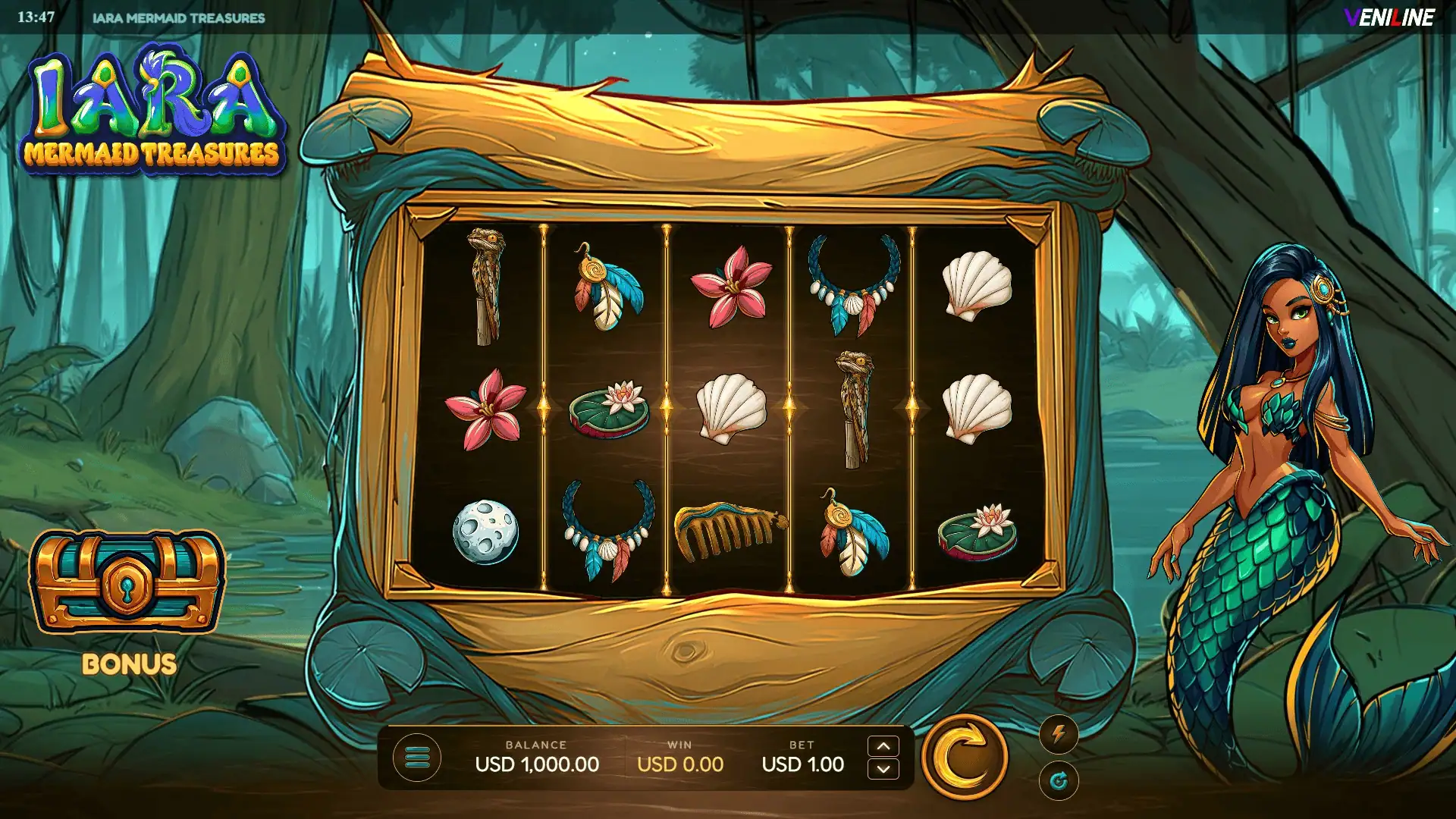 Iara Mermaid Treasures slot gameplay reels