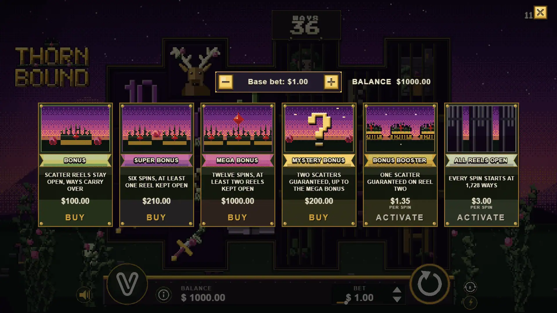 Thorn Bound bonus buy menu