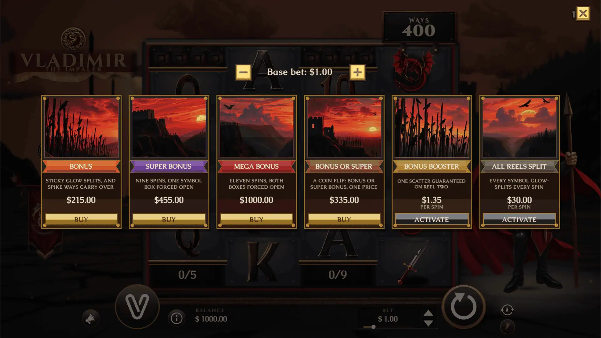 Vladimir bonus buy menu