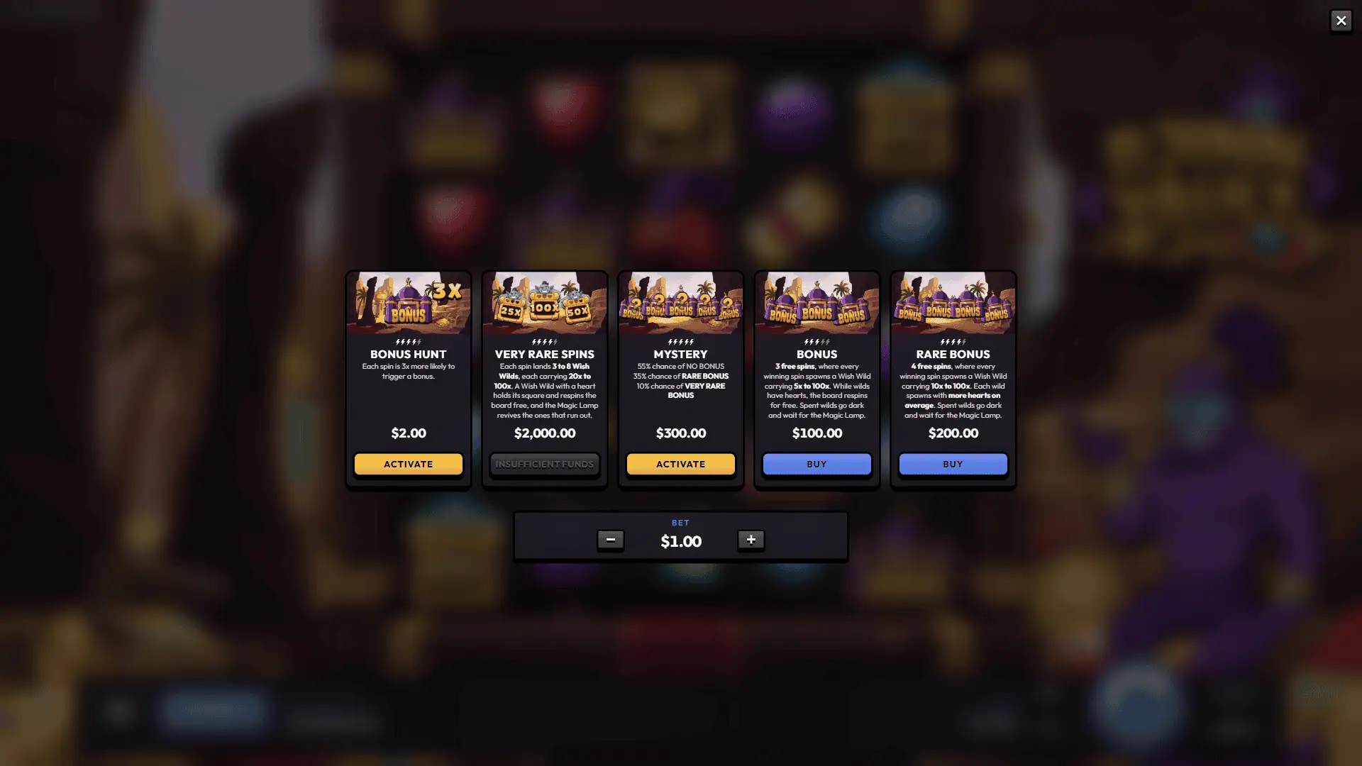 Djinn Vault bonus buy menu