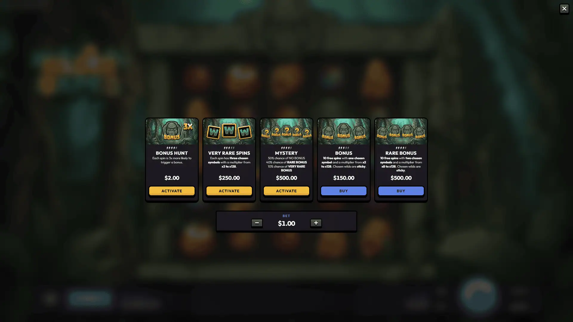 Gilded Ape bonus buy menu