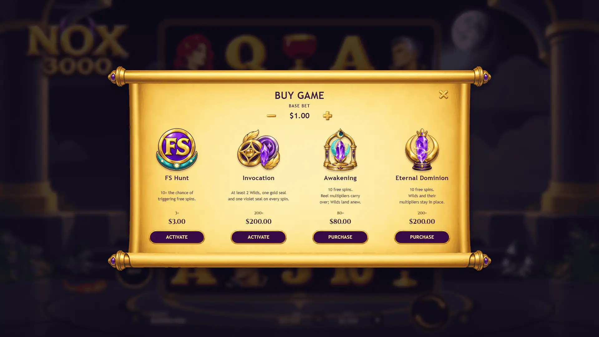 Nox3000 bonus buy menu