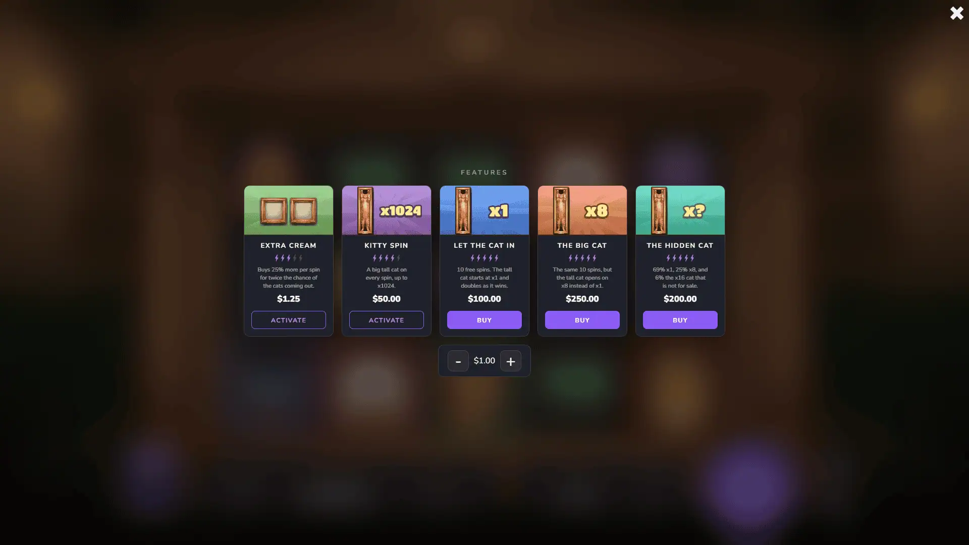 Cat Palace bonus buy menu