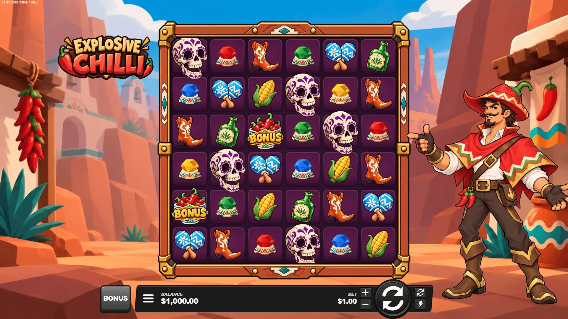 Explosive Chilli slot gameplay reels