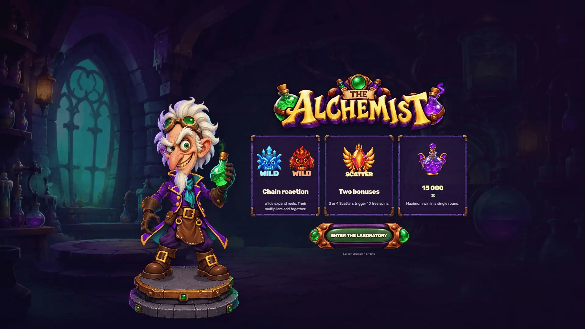 The Alchemist slot intro screen