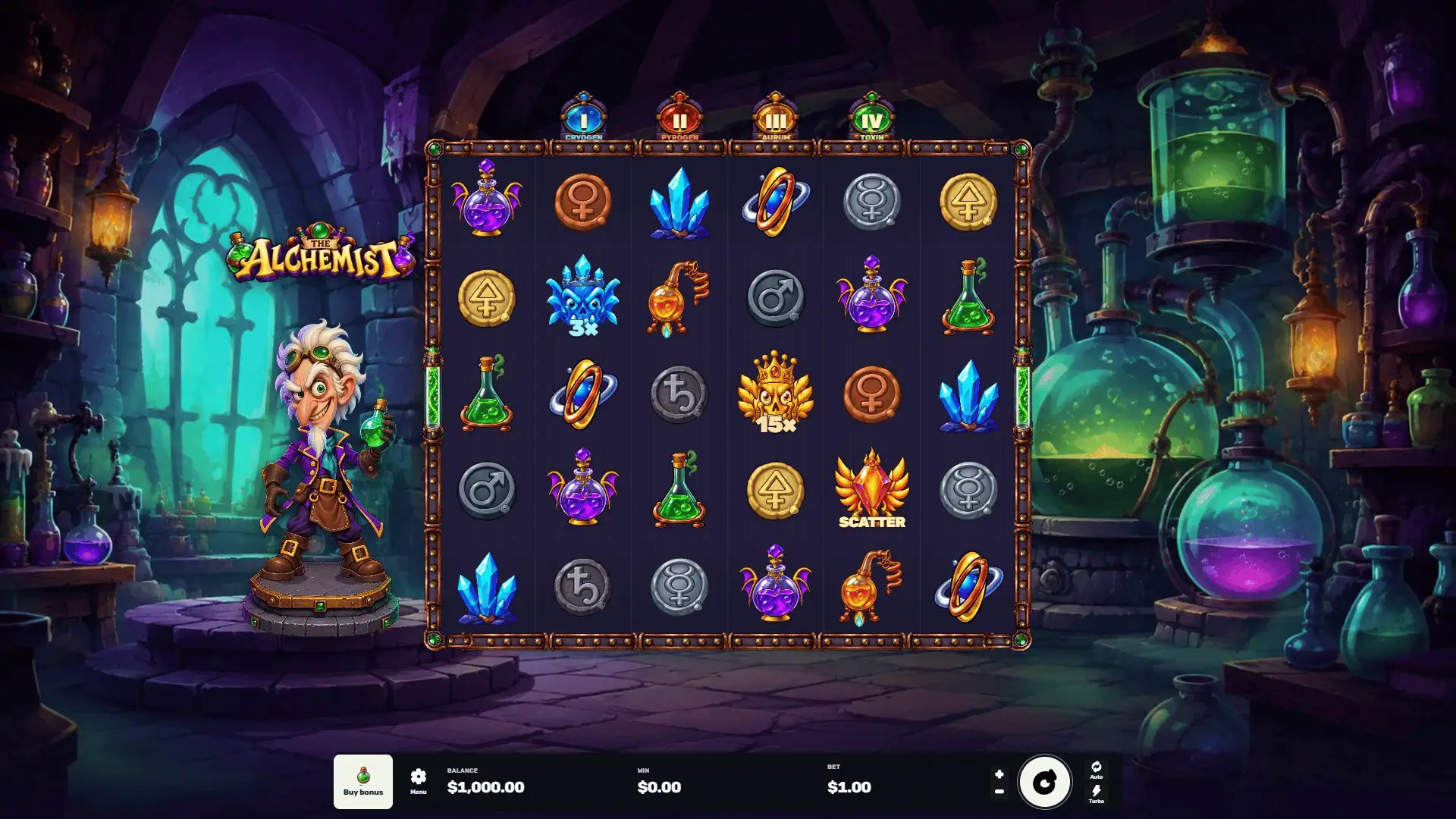 The Alchemist slot gameplay reels