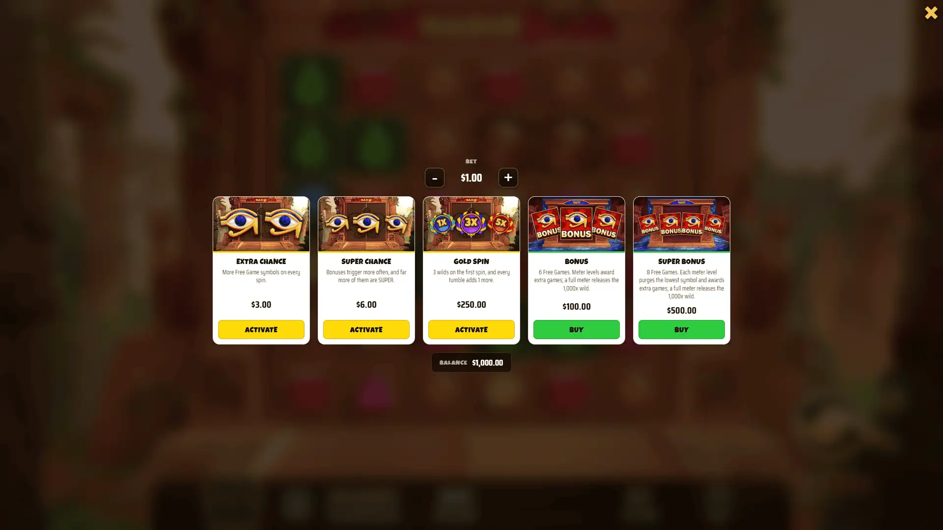 Nadir bonus buy menu