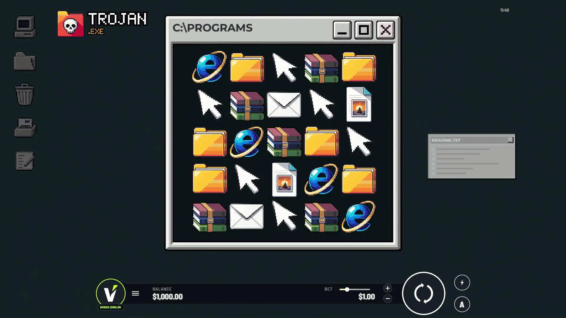 TROJAN.EXE slot gameplay reels