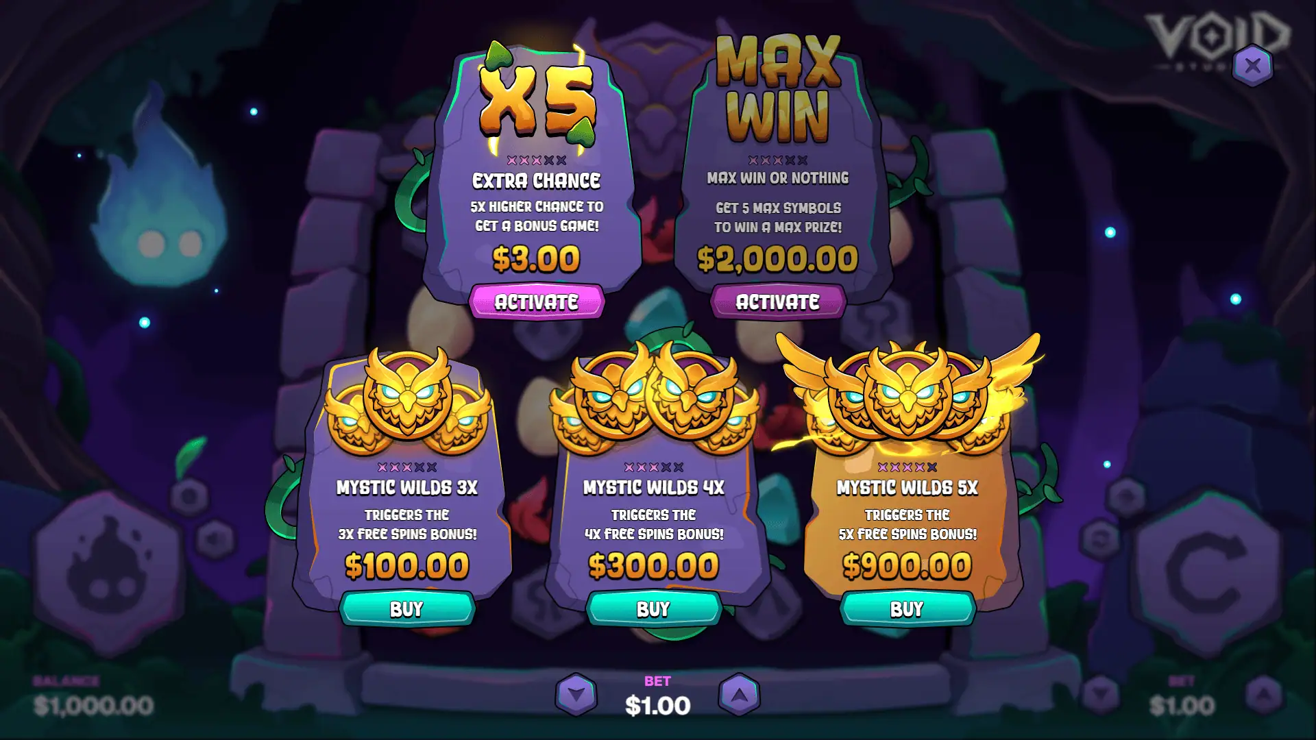 Mystic Wilds bonus buy menu
