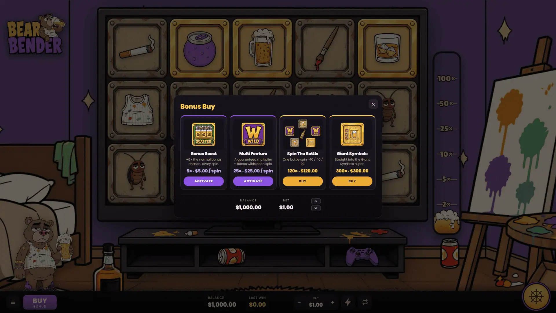 Bear Bender bonus buy menu