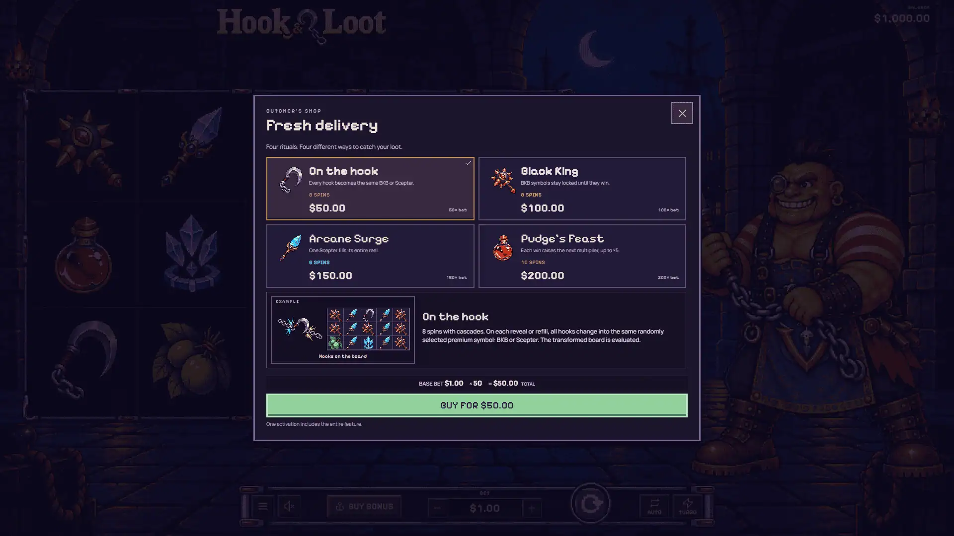 Hook and Loot bonus buy menu