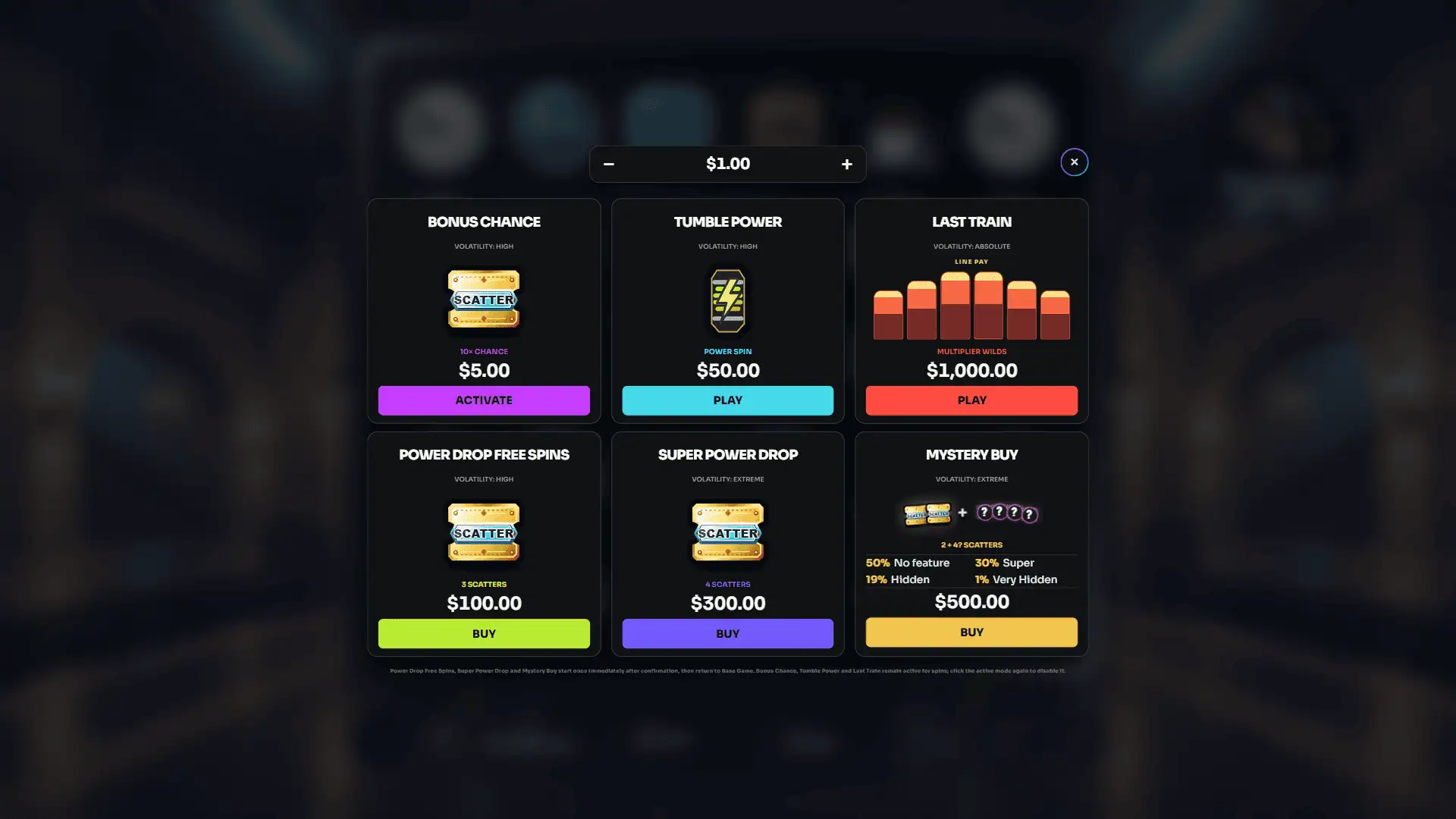 Midnight Metro bonus buy menu
