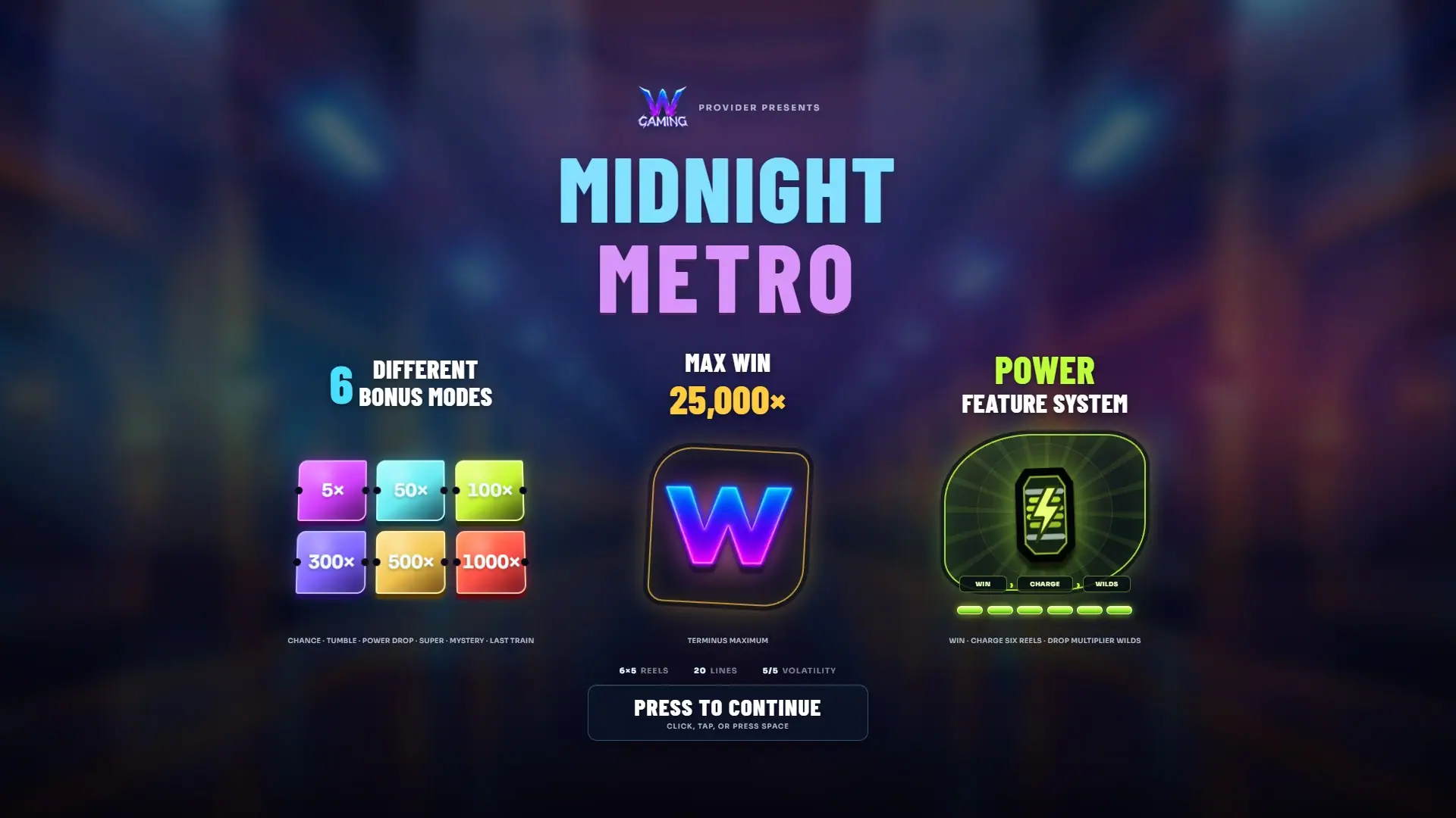 Midnight Metro slot intro screen