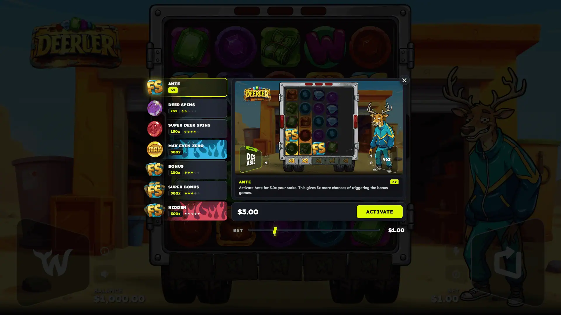 Deerler bonus buy menu