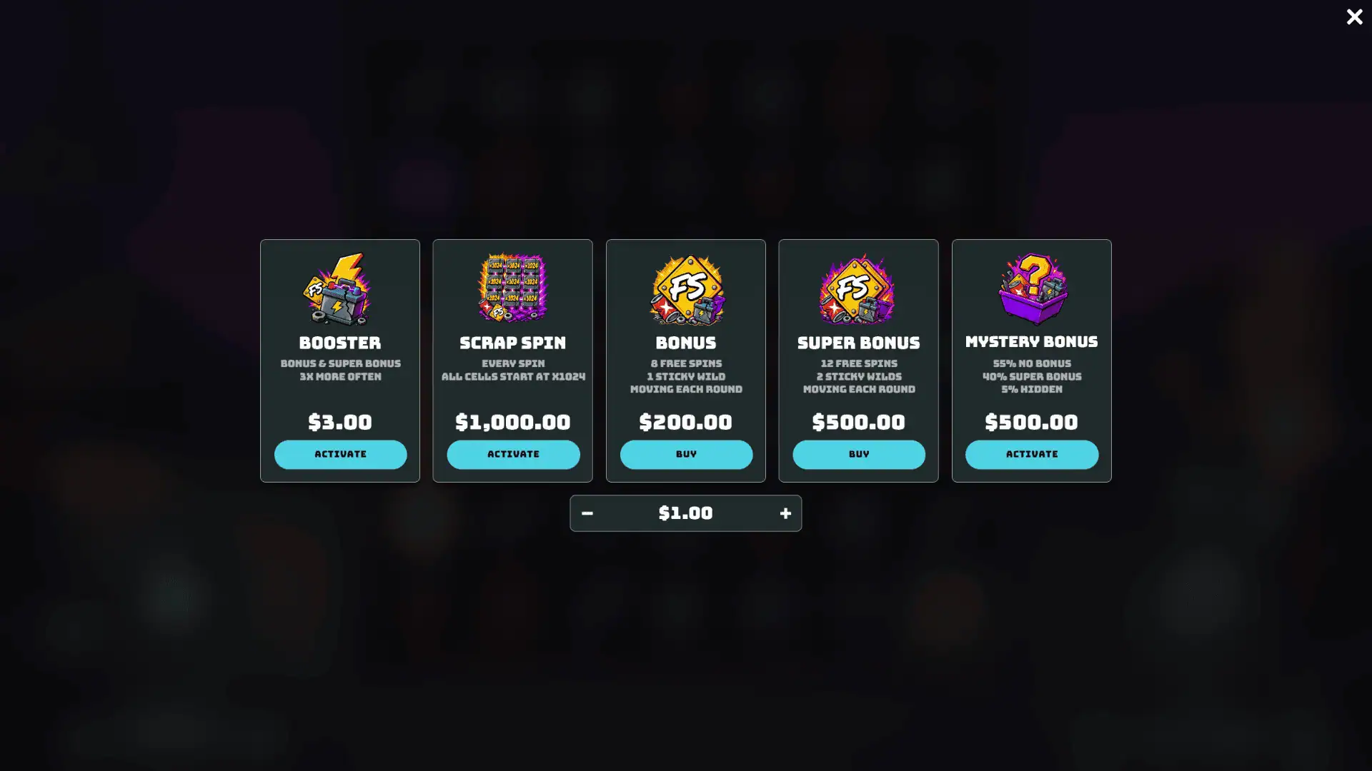 Scrap Zone bonus buy menu
