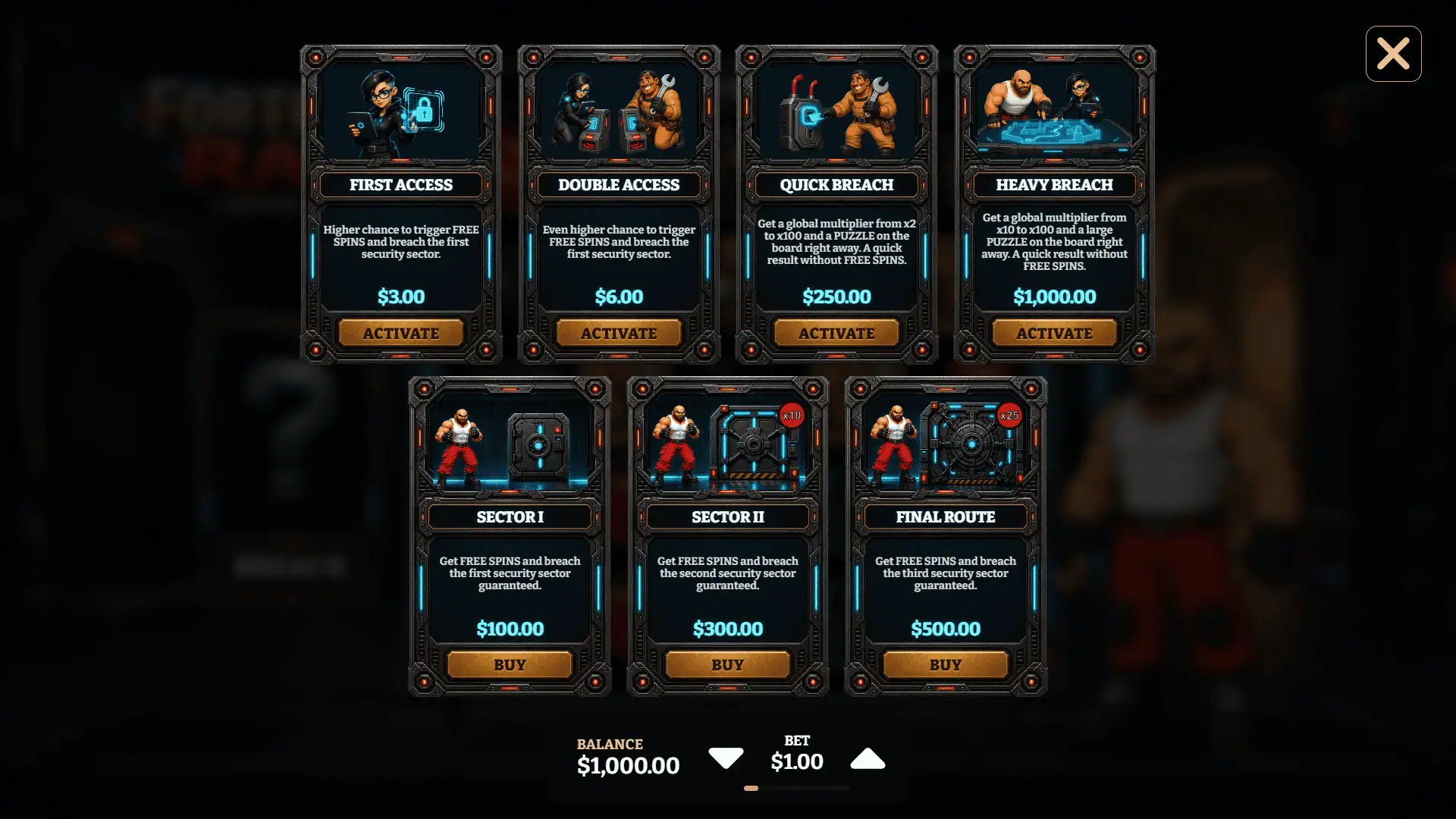 Fortress Raid bonus buy menu