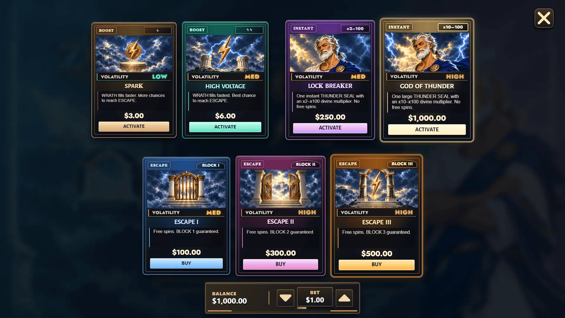 Zeus Zek bonus buy menu
