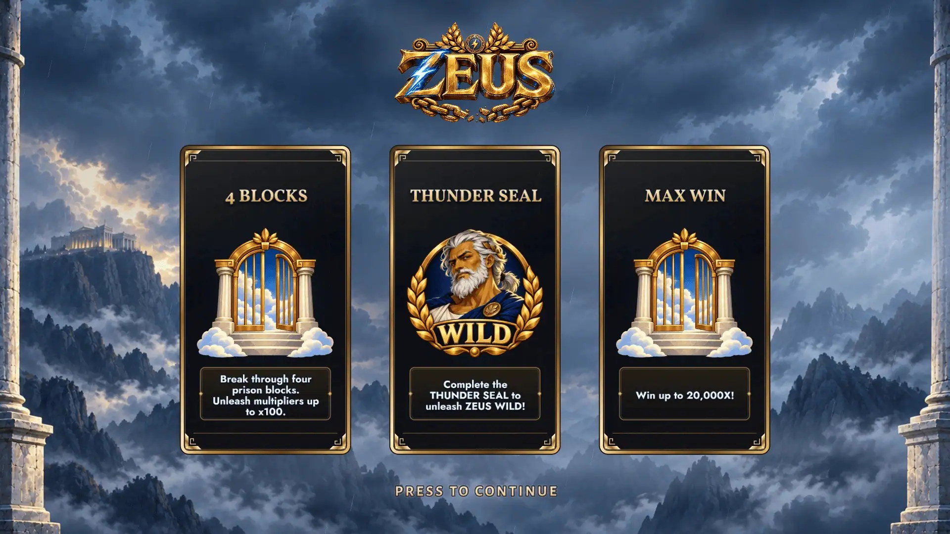 Zeus Zek slot intro screen