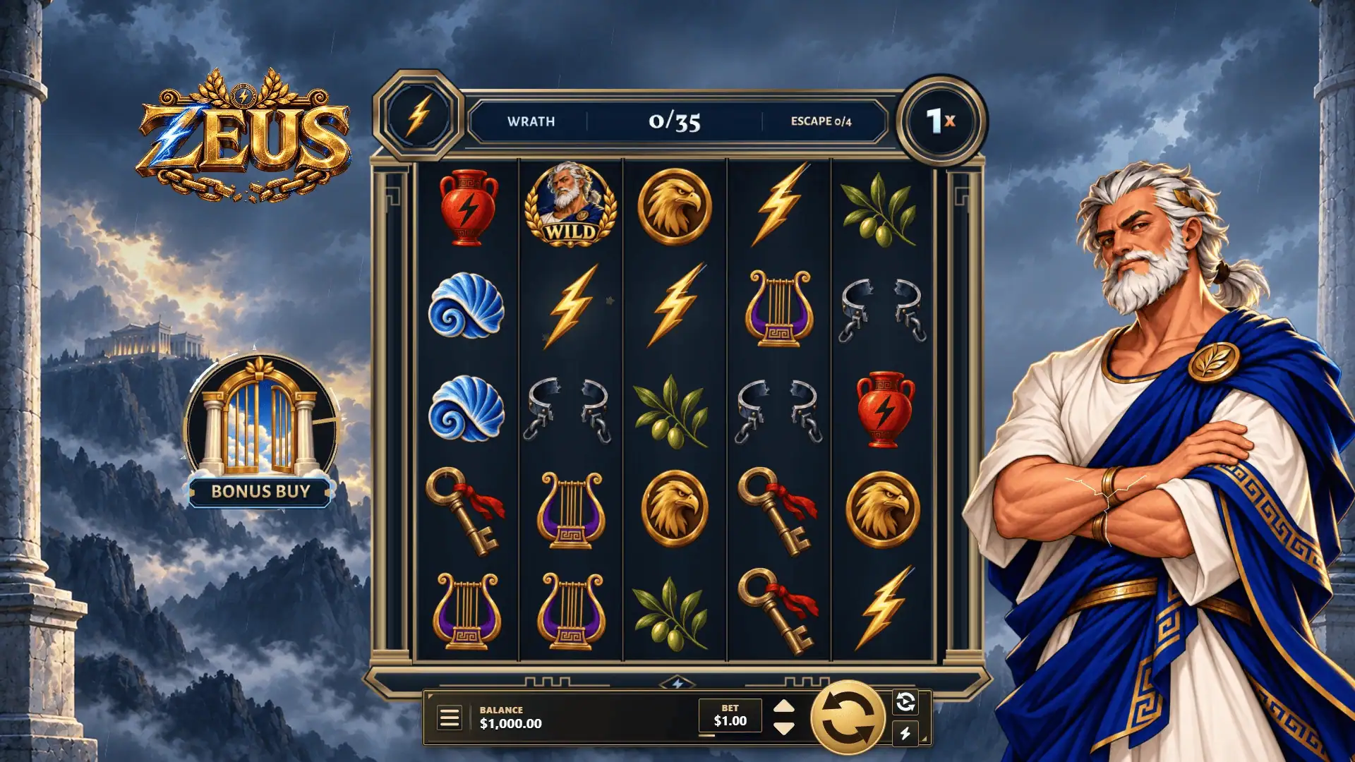 Zeus Zek slot gameplay reels