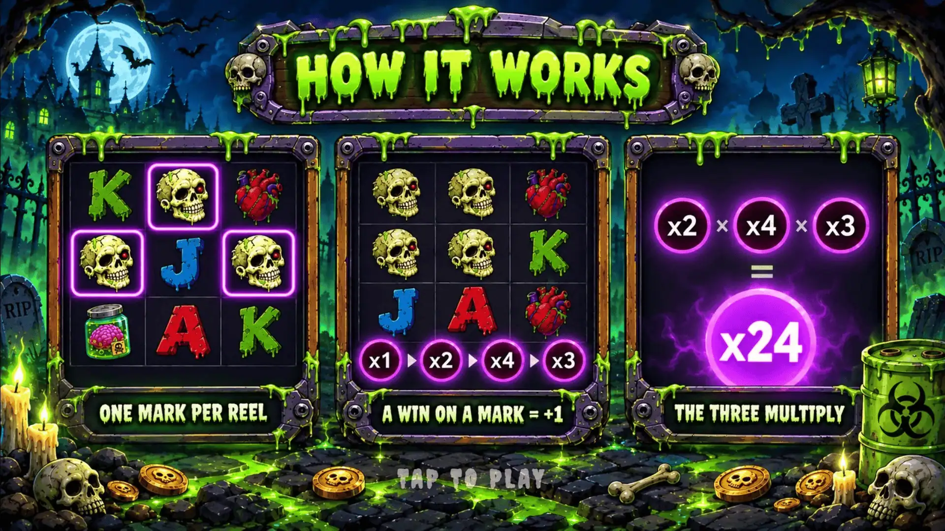 Toxic Tombs slot intro screen