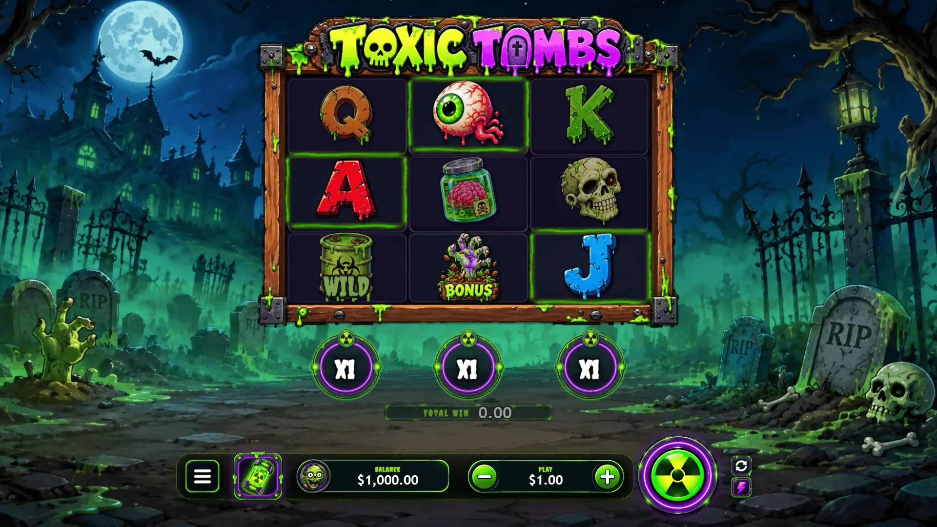Toxic Tombs slot gameplay reels