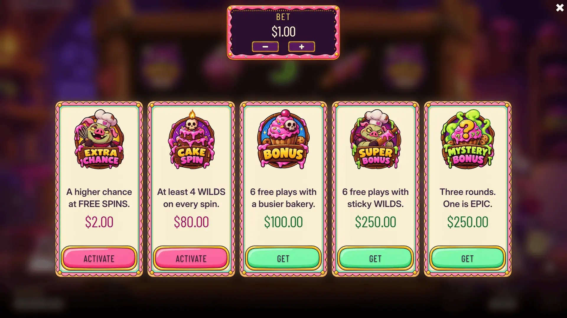 Wild Oink bonus buy menu