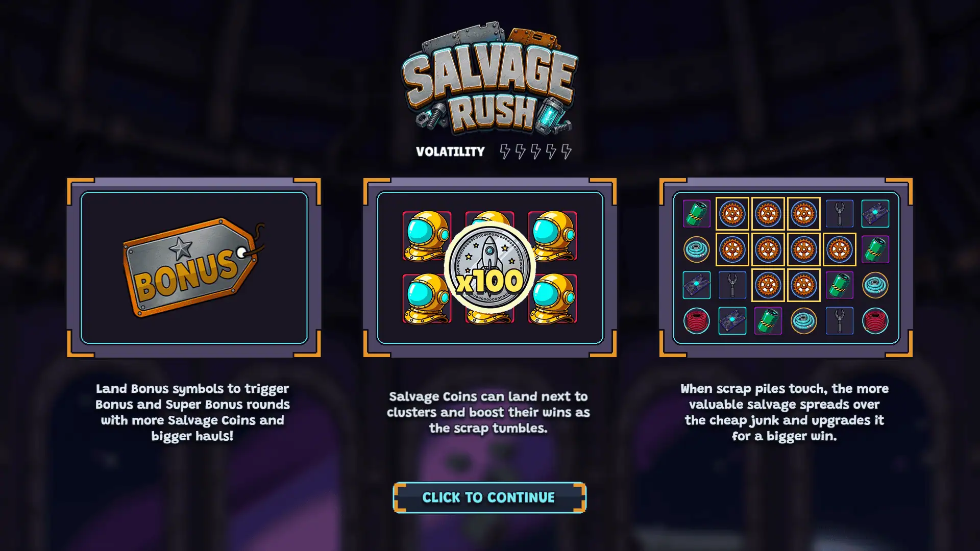 Salvage Rush slot intro screen