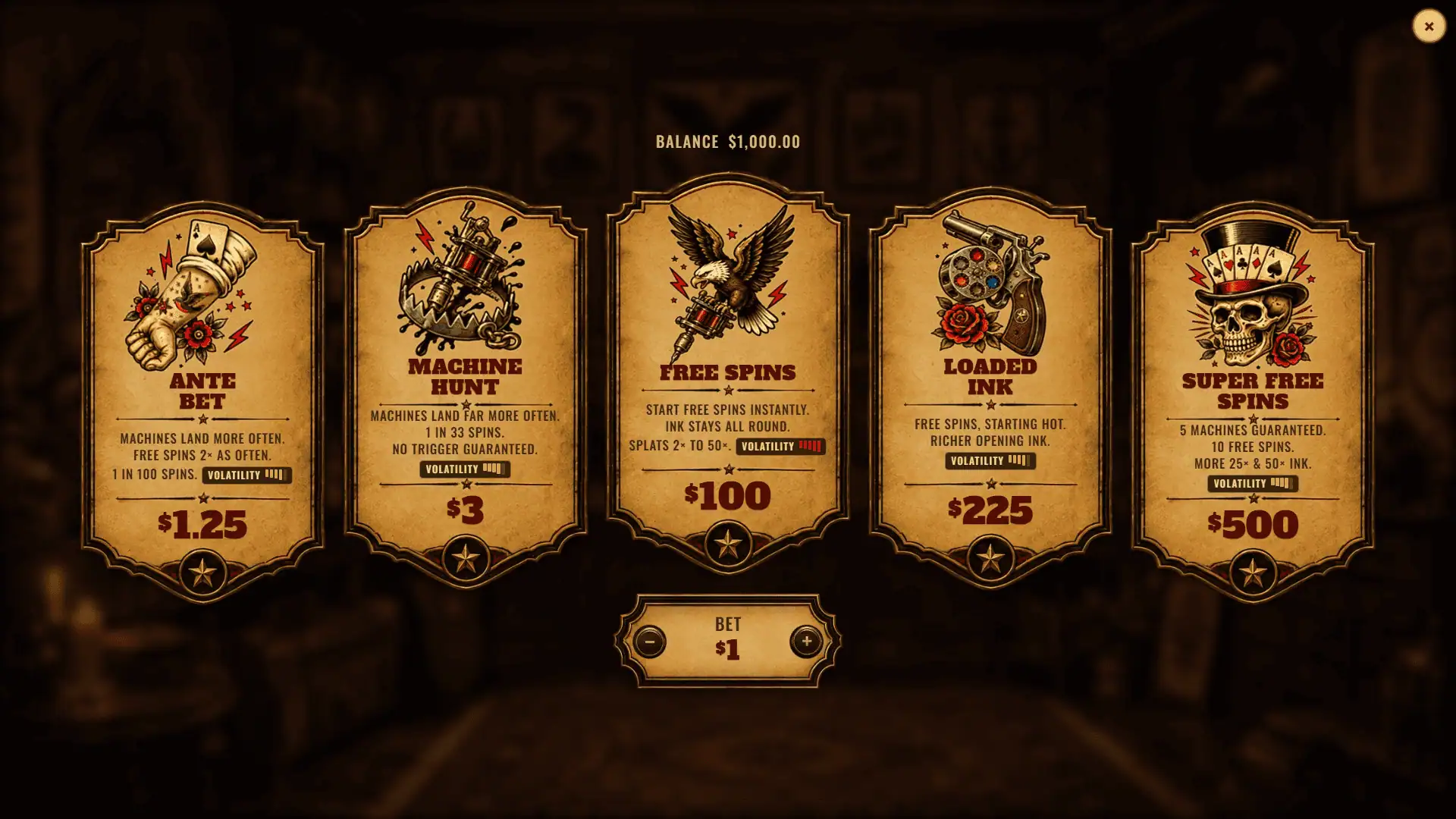 Lucky Ink bonus buy menu