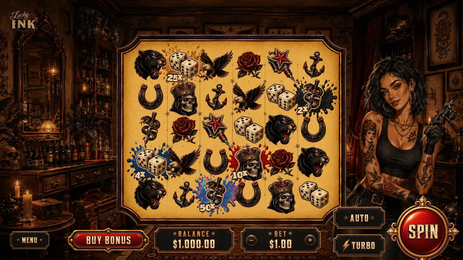 Lucky Ink slot gameplay reels