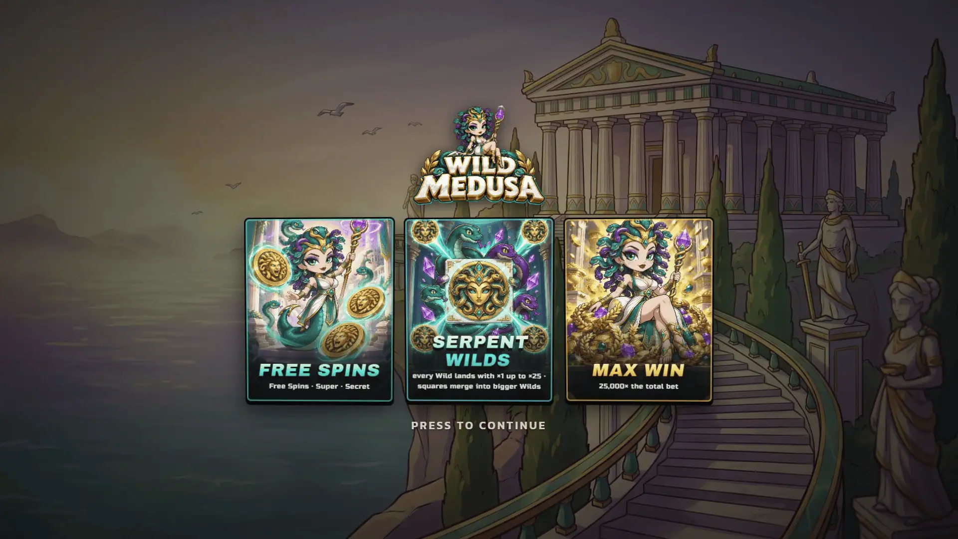 Wild Medusa slot intro screen