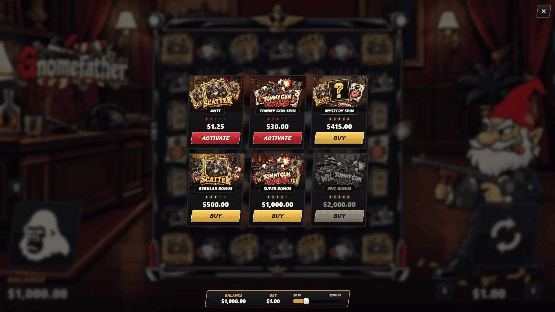 Gnomefather bonus buy menu
