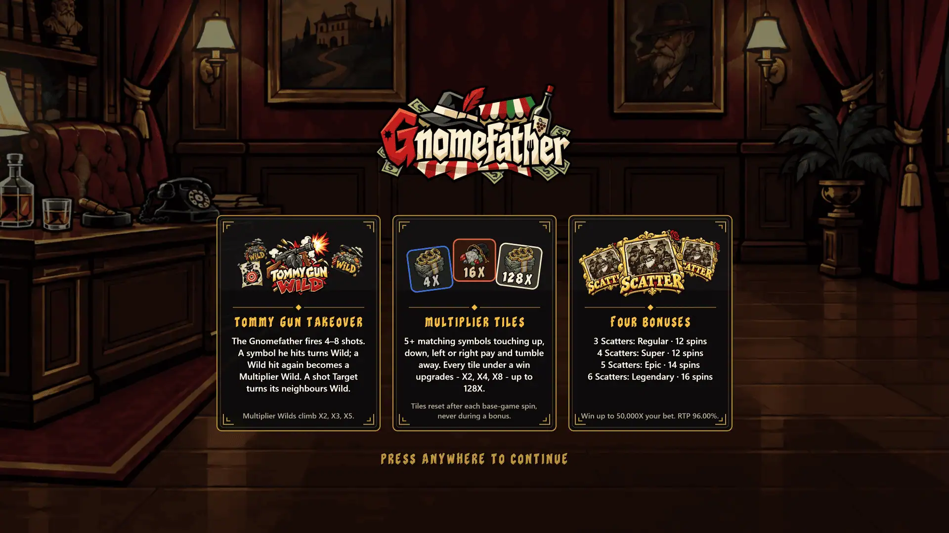 Gnomefather slot intro screen