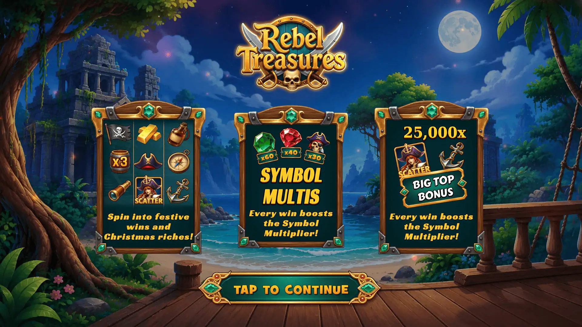 Rebel Treasures slot intro screen