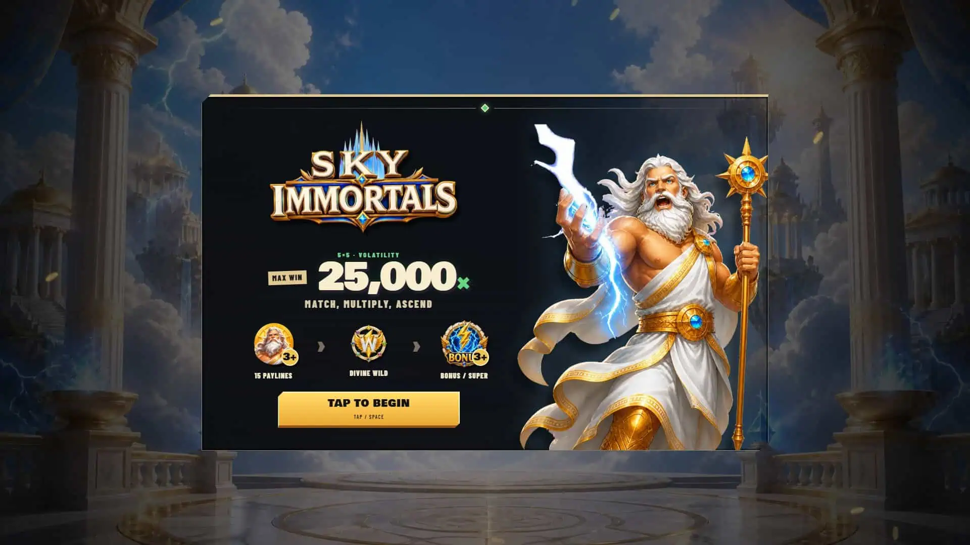 Sky Immortals slot intro screen