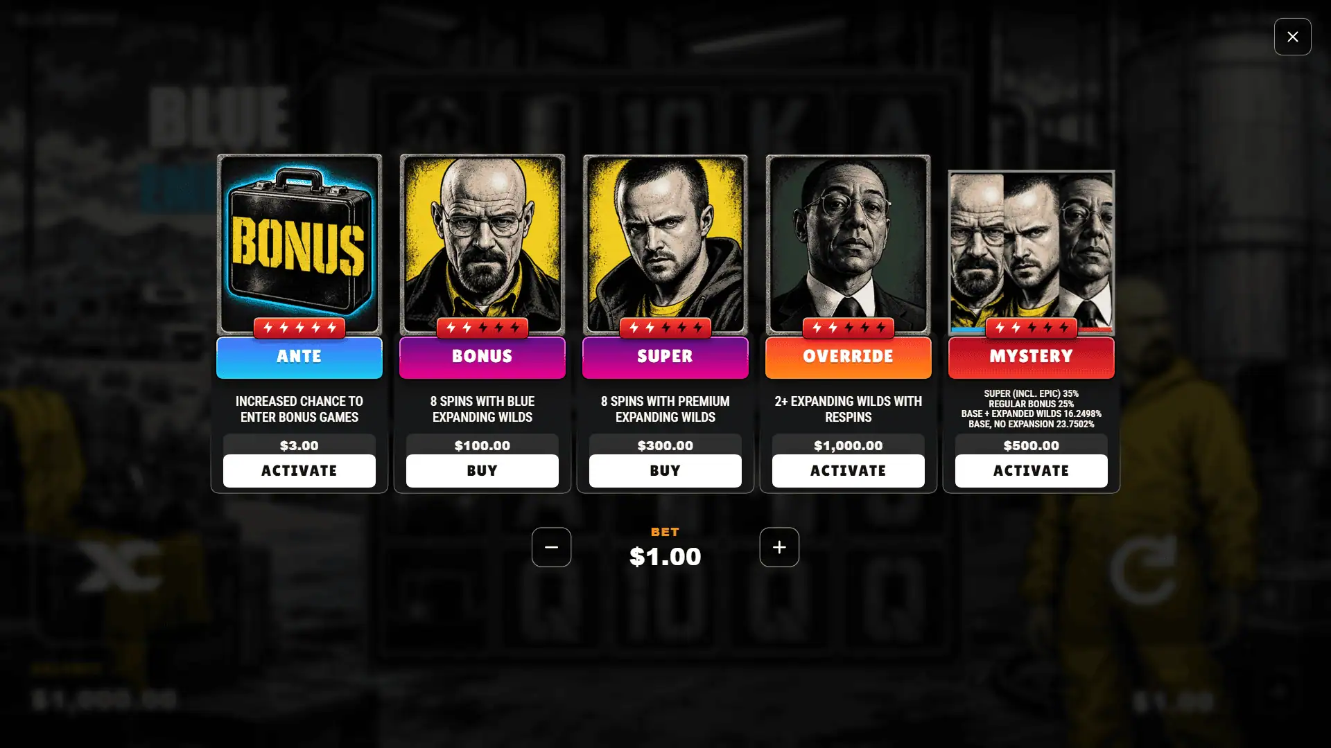 Blue Empire bonus buy menu