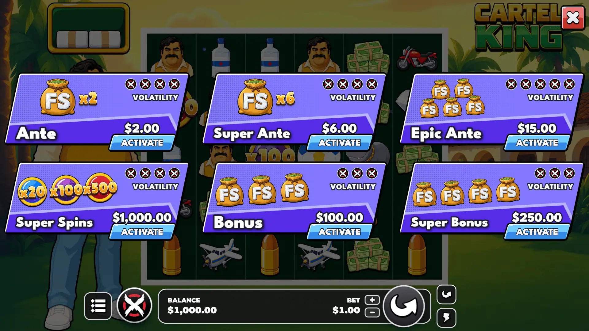 Cartel King bonus buy menu