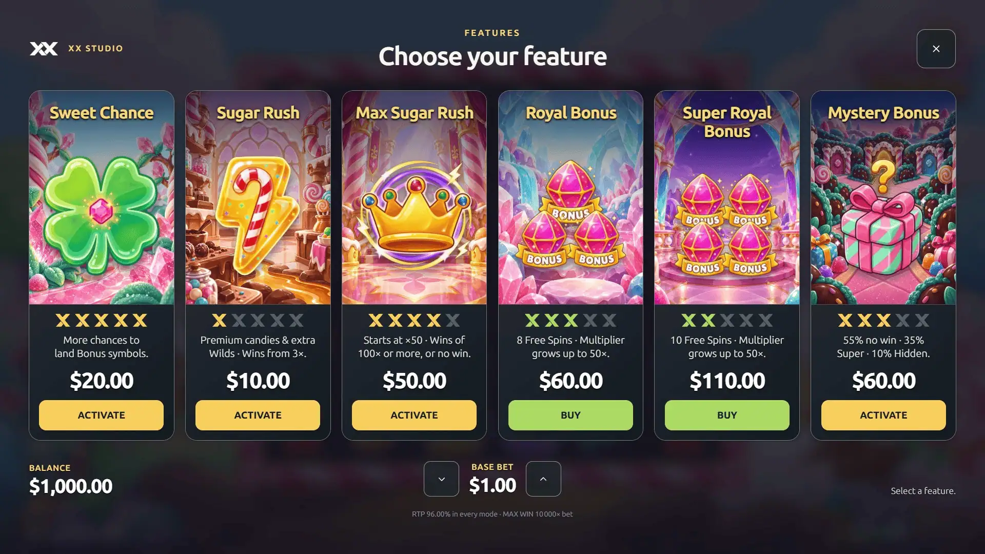 Candy Kingdom bonus buy menu