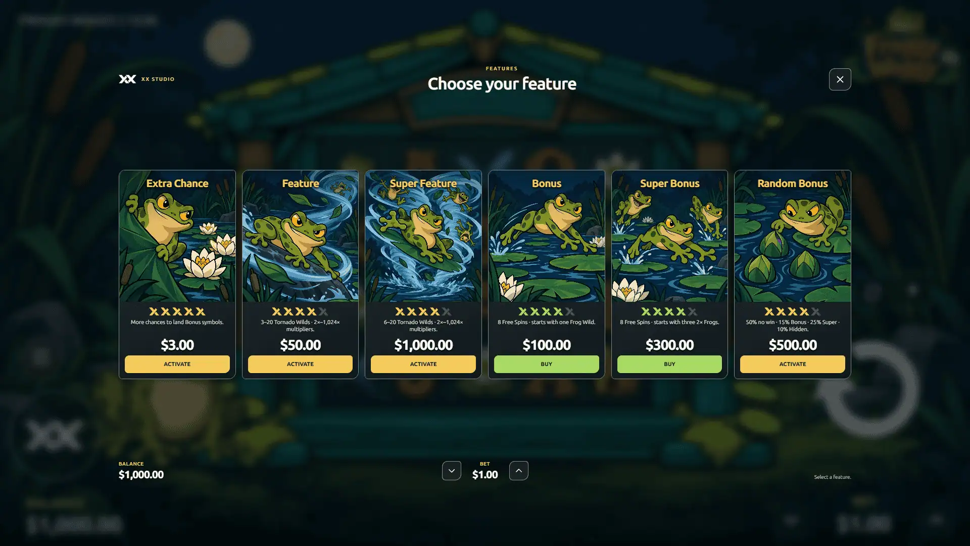 Froggy Woggy bonus buy menu
