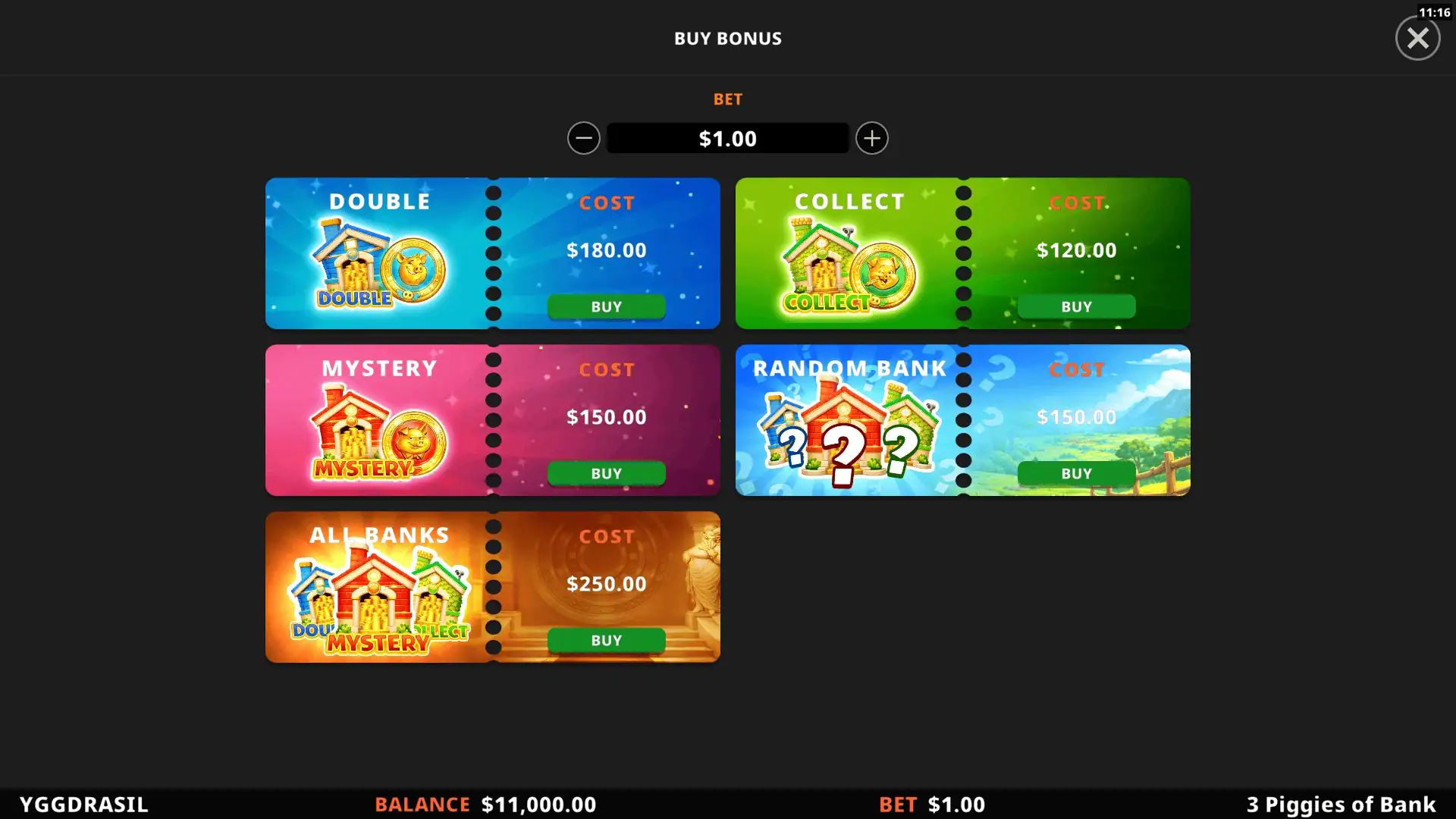 3 Piggies of Bank bonus buy menu