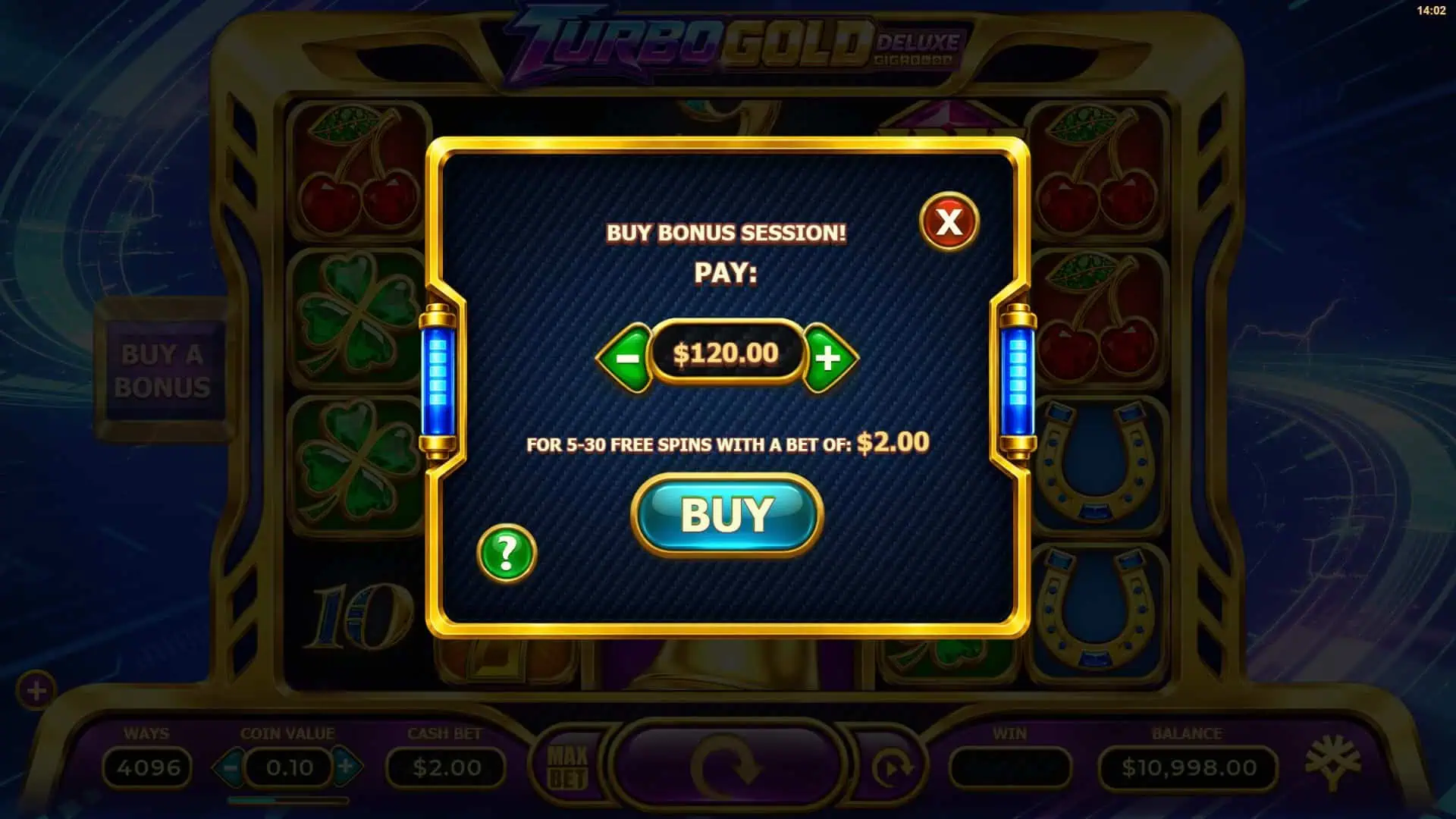 Turbo Gold Deluxe Gigablox bonus buy menu