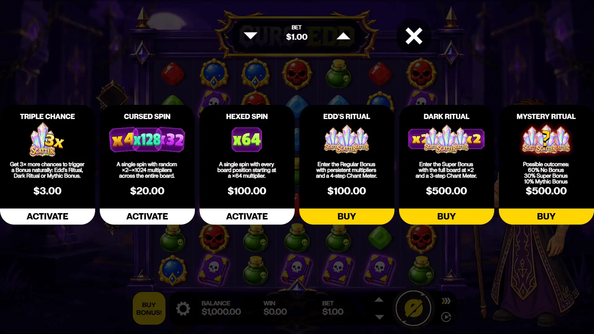 Curs-Edd bonus buy menu