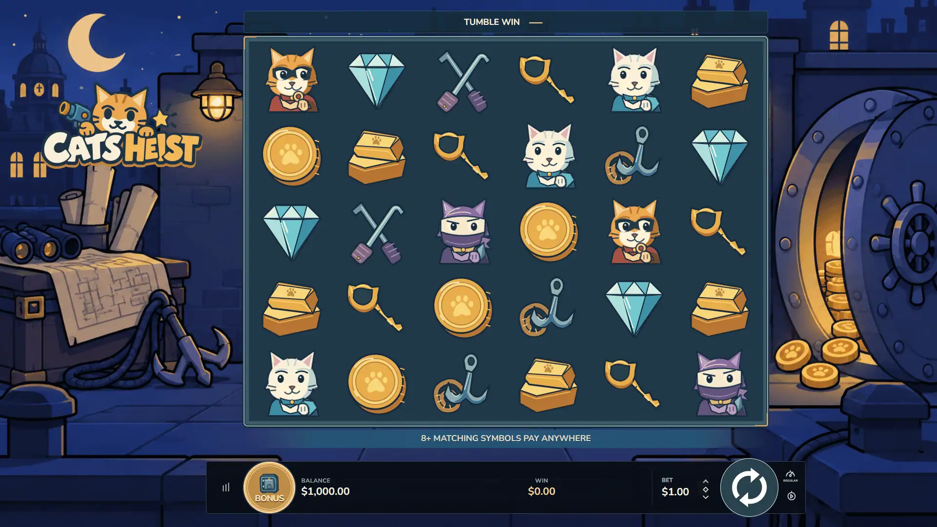 Cats Heist slot gameplay reels