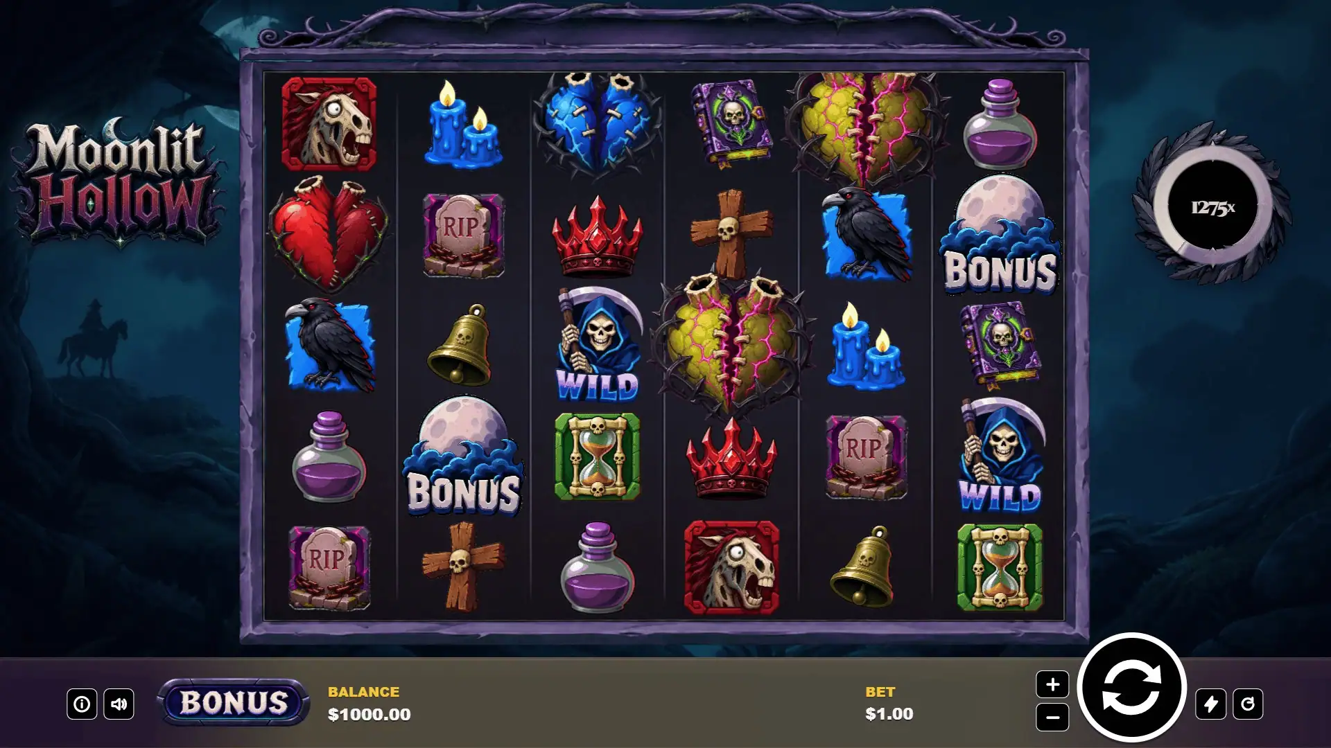 Moonlit Hollow slot gameplay reels