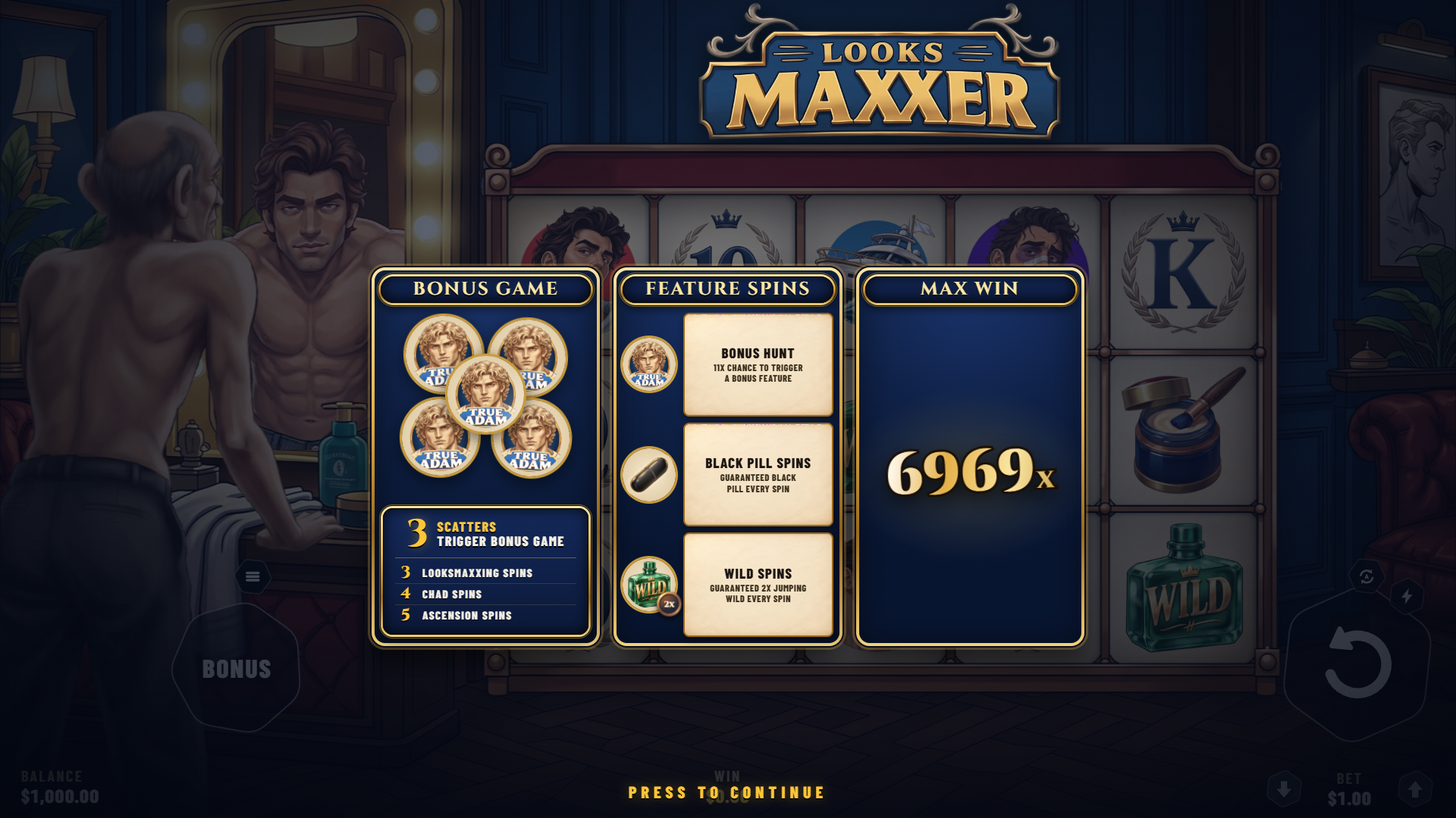 LooksMaxxer slot intro screen