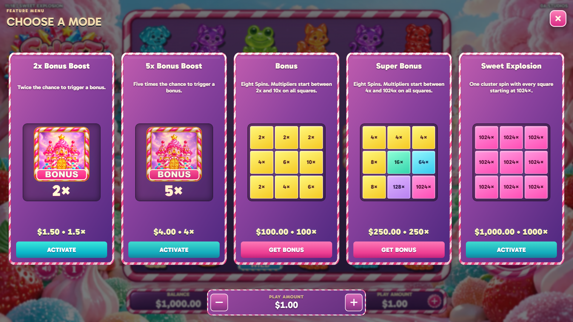 Sweet Explosion bonus buy menu