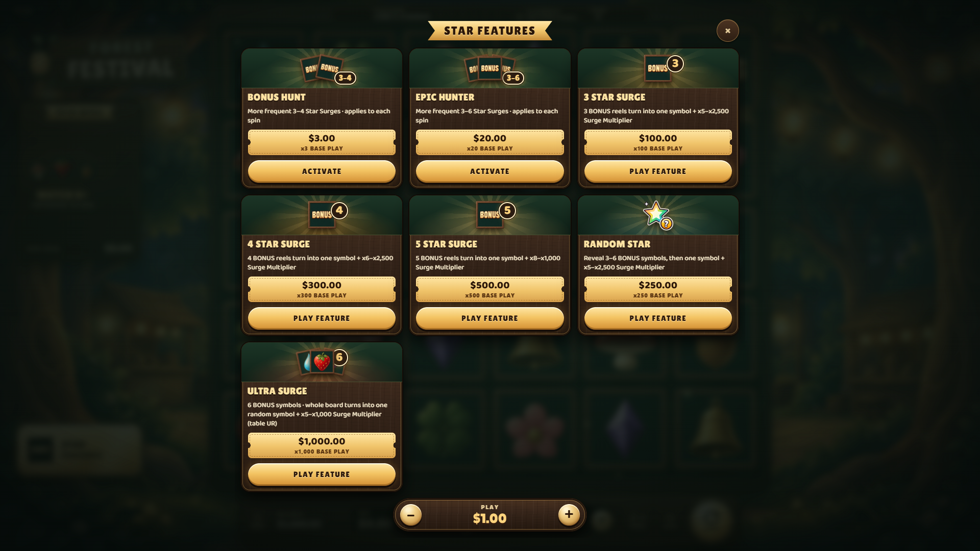 FOREST FESTIVAL bonus buy menu