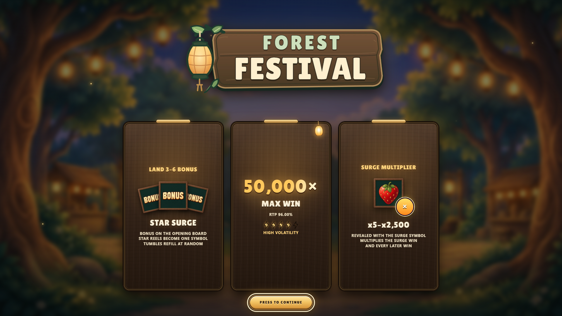 FOREST FESTIVAL slot intro screen