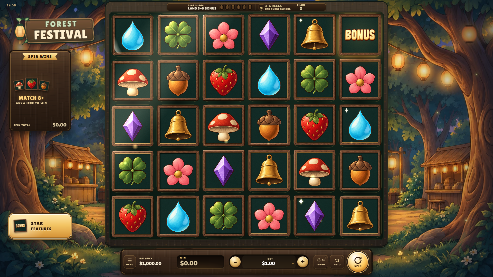 FOREST FESTIVAL slot gameplay reels